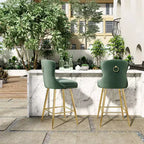 2 tabourets de bar en similicuir à hauteur de comptoir pour salles à manger, îlots de cuisine, chaises à dossier haut capitonnées avec pieds dorés