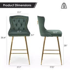 2 tabourets de bar en similicuir à hauteur de comptoir pour salles à manger, îlots de cuisine, chaises à dossier haut capitonnées avec pieds dorés