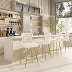 2 tabourets de bar en similicuir à hauteur de comptoir pour salles à manger, îlots de cuisine, chaises à dossier haut capitonnées avec pieds dorés