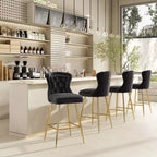 2 tabourets de bar en similicuir à hauteur de comptoir pour salles à manger, îlots de cuisine, chaises à dossier haut capitonnées avec pieds dorés