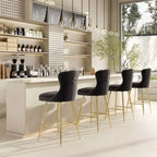 2 tabourets de bar en similicuir à hauteur de comptoir pour salles à manger, îlots de cuisine, chaises à dossier haut capitonnées avec pieds dorés