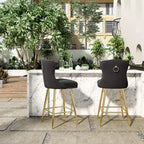 2 tabourets de bar en similicuir à hauteur de comptoir pour salles à manger, îlots de cuisine, chaises à dossier haut capitonnées avec pieds dorés