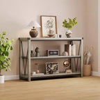 47 Table Console d'Entrée Étroite 3 Niveaux avec Étagères de Rangement (Gris, pour Salon/Couloir/Cuisine)
