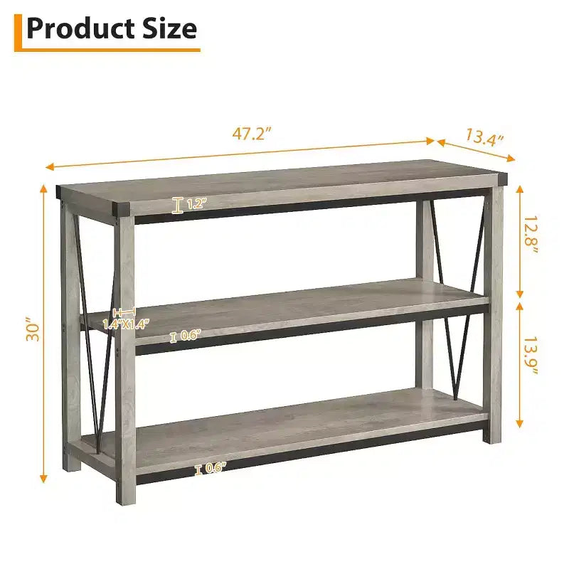47 Table Console d'Entrée Étroite 3 Niveaux avec Étagères de Rangement (Gris, pour Salon/Couloir/Cuisine)