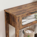 Console en bois Table d'entrée à 2 niveaux pour canapé avec 2 tiroirs en verre pour salon/entrée