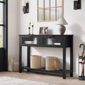 Wood Console Table  2-Tier Entryway Sofa Table with 2 Glass Drawers for Living Room/Foyer