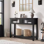 Wood Console Table  2-Tier Entryway Sofa Table with 2 Glass Drawers for Living Room/Foyer