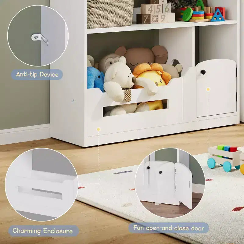 Étagère à Livres pour Enfants en Bois avec Rangement de Jouets, Bibliothèque pour Tout-Petits avec Lumière à Détecteur de Mouvement, Design Maison de Poupée pour Salle de Jeux, Chambre et Salle de Classe
