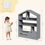 Étagère à Livres pour Enfants en Bois avec Rangement de Jouets, Bibliothèque pour Tout-Petits avec Lumière à Détecteur de Mouvement, Design Maison de Poupée pour Salle de Jeux, Chambre et Salle de Classe