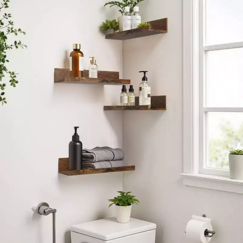 Étagères murales flottantes en bois, Étagères flottantes en bois rustique de 40 cm de large, Présentoir mural pour salon, Marron