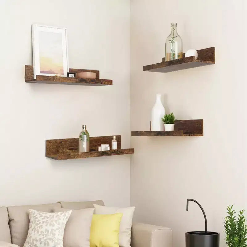 Étagères murales flottantes en bois, Étagères flottantes en bois rustique de 40 cm de large, Présentoir mural pour salon, Marron