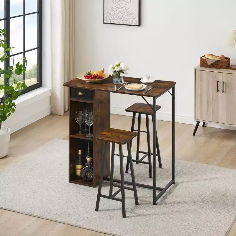 Table et chaises hautes de bar 2 places petites tables hautes de cuisine 2 places, 3 grandes étagères de rangement peu encombrantes pour dîner, pub, petit déjeuner, brunch