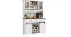 Meuble de bar à vin, Armoire de rangement de cuisine de style campagnard avec casiers à vin et tiroirs, Vaisselier de cuisine éclairé par LED avec portes coulissantes