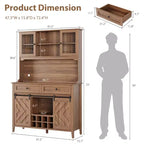 Meuble de bar à vin, Armoire de rangement de cuisine de style campagnard avec casiers à vin et tiroirs, Vaisselier de cuisine éclairé par LED avec portes coulissantes
