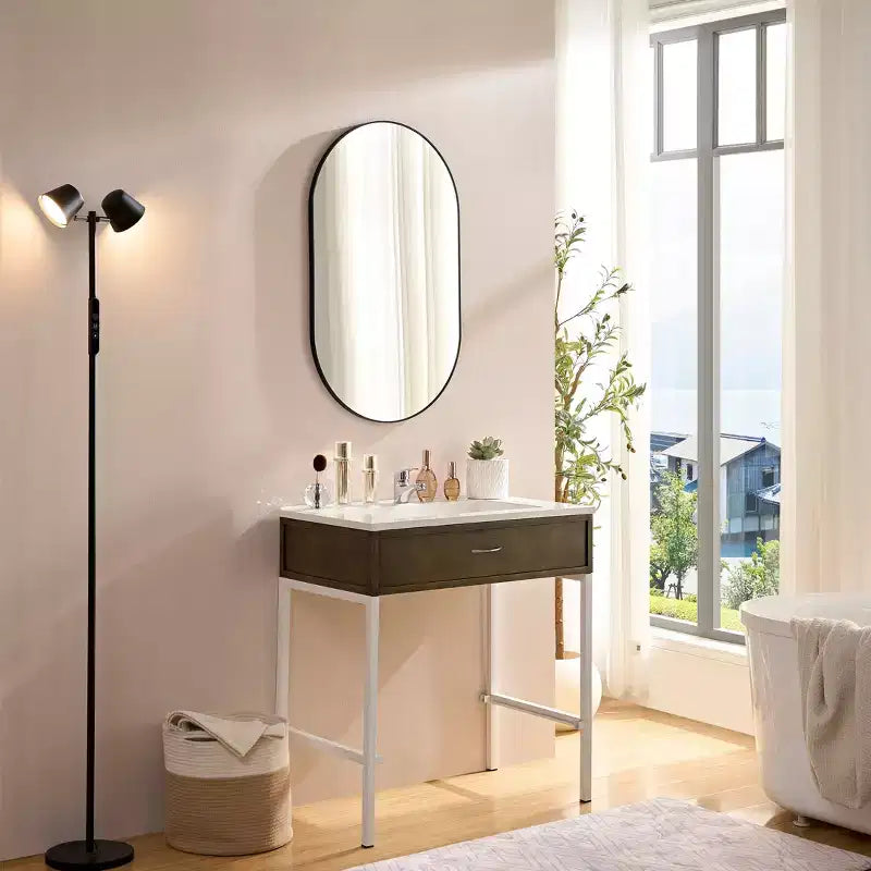 Miroir de salle de bain ovale moderne 40/36 po, miroir ovale avec cadre en aluminium, miroir mural pour salle de bain, salon, chambre à coucher