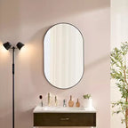 Miroir de salle de bain ovale moderne 40/36 po, miroir ovale avec cadre en aluminium, miroir mural pour salle de bain, salon, chambre à coucher