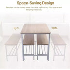 Table de salle à manger, ensemble repas 3 pièces avec étagères de rangement, cadre métallique et panneau MDF, dinette pour cuisine, salle à manger, restaurant, chêne