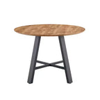 Table à manger ronde minimaliste 42 po, table à manger avec pieds en métal renforcés en croix, table ronde pour salon, salle à manger, bois