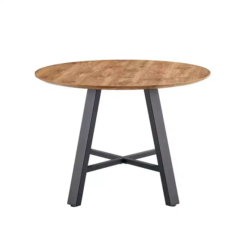Table à manger ronde minimaliste 42 po, table à manger avec pieds en métal renforcés en croix, table ronde pour salon, salle à manger, bois