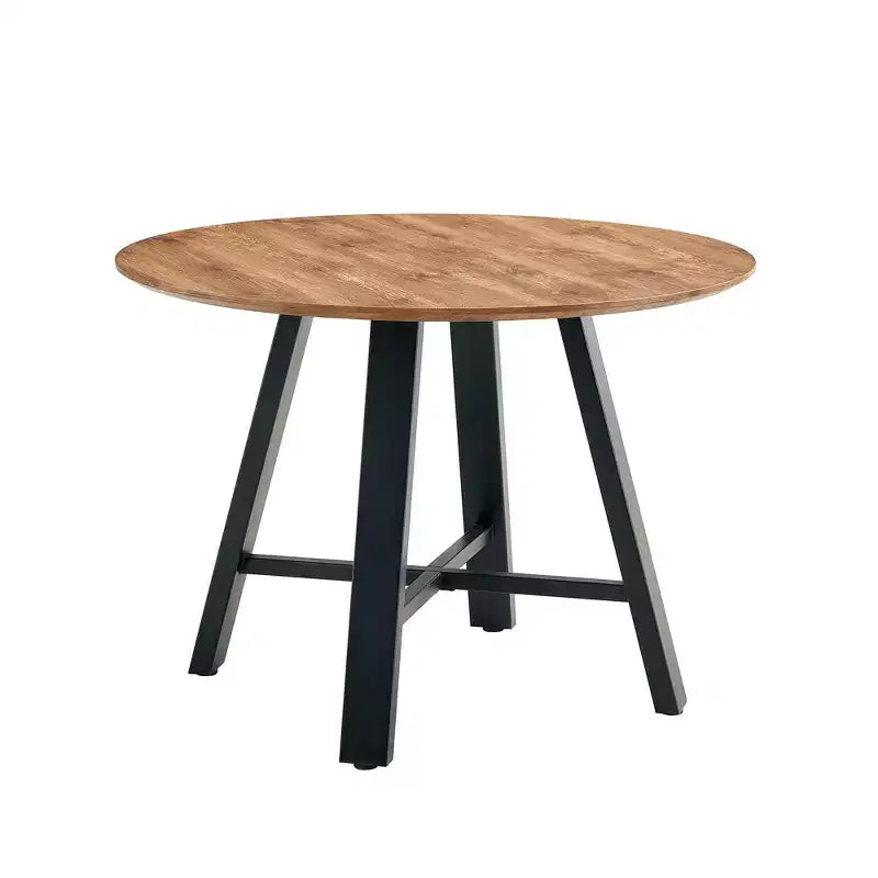 Table à manger ronde minimaliste 42 po, table à manger avec pieds en métal renforcés en croix, table ronde pour salon, salle à manger, bois