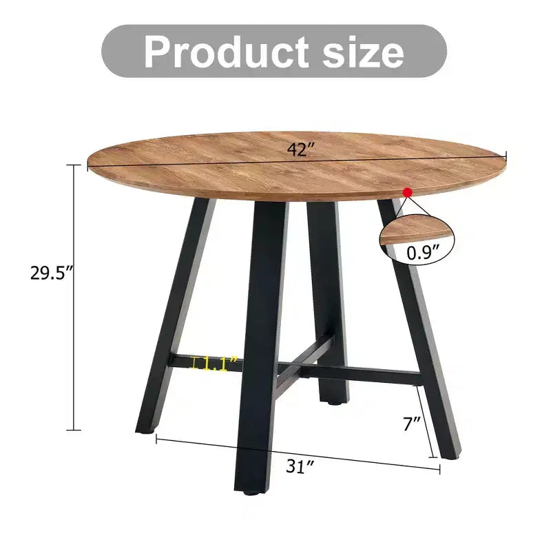 Table à manger ronde minimaliste 42 po, table à manger avec pieds en métal renforcés en croix, table ronde pour salon, salle à manger, bois