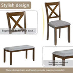 Ensemble de salle à manger 6 pièces en bois avec 4 chaises rembourrées et un banc, meubles de cuisine et de salle à manger, gris
