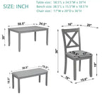 Ensemble de salle à manger 6 pièces en bois avec 4 chaises rembourrées et un banc, meubles de cuisine et de salle à manger, gris