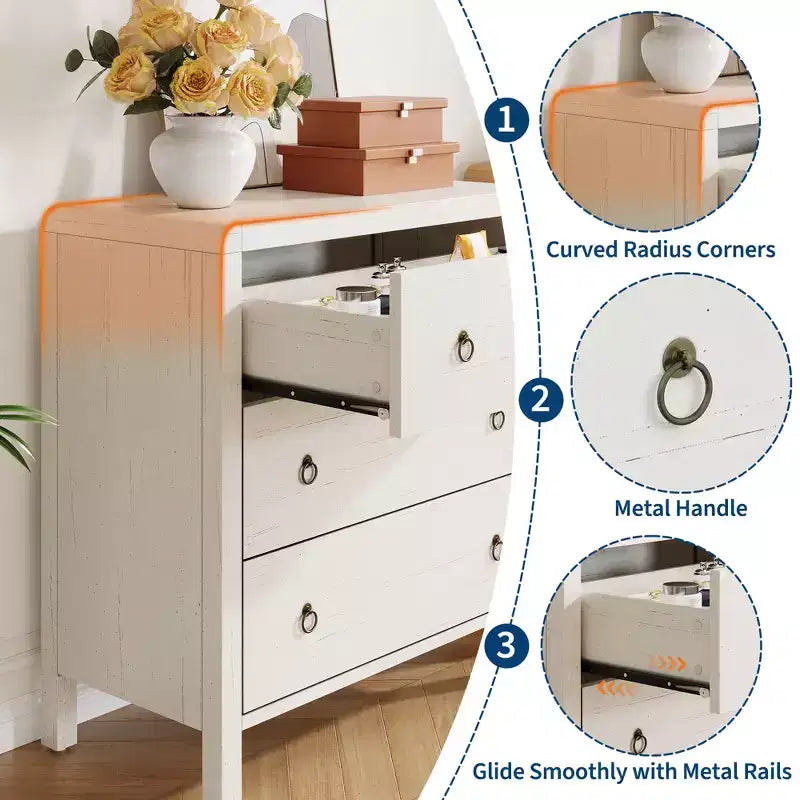 Commode galbée pour chambre à coucher, commode de rangement avec poignées en métal, armoire de rangement moderne en bois pour placard, salon