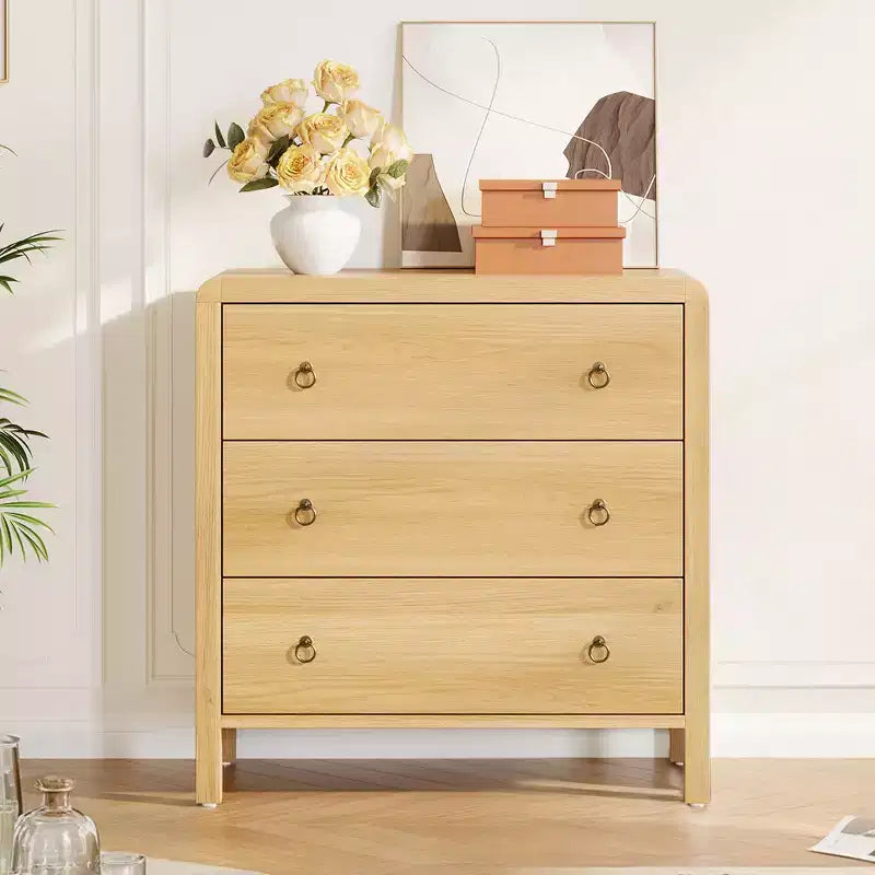 Commode galbée pour chambre à coucher, commode de rangement avec poignées en métal, armoire de rangement moderne en bois pour placard, salon