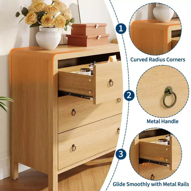 Commode galbée pour chambre à coucher, commode de rangement avec poignées en métal, armoire de rangement moderne en bois pour placard, salon