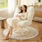 Fauteuil lounge rotatif 360° surdimensionné avec base à bascule en métal, Fauteuil à bascule Papasan en rotin d'hiver avec coussin épais et moelleux de 6,3 po