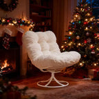 Fauteuil lounge rotatif 360° surdimensionné avec base à bascule en métal, Fauteuil à bascule Papasan en rotin d'hiver avec coussin épais et moelleux de 6,3 po