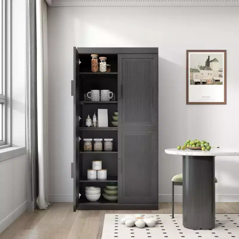 31 Armoire de buffet modulaire avec rangement, buffet de ferme moderne avec portes en rotin pour salon, cuisine, salle à manger, entrée, noir