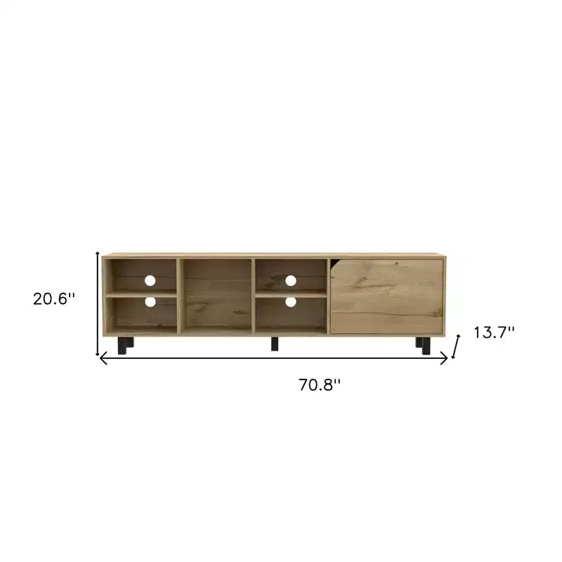 Meuble TV avec 71 rangements ouverts et fermés en bois naturel
