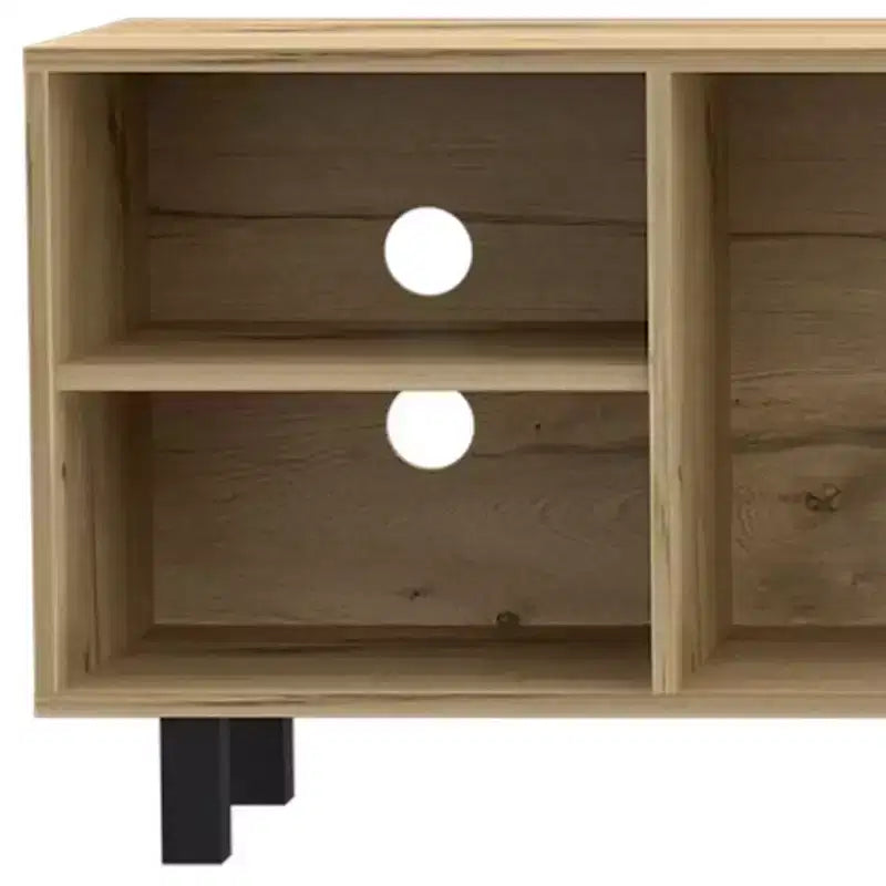 Meuble TV avec 71 rangements ouverts et fermés en bois naturel