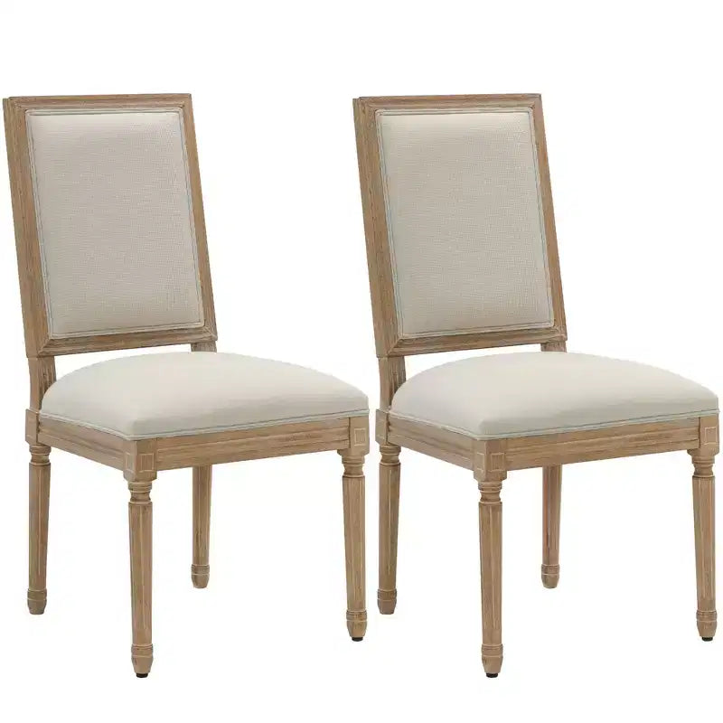 Furniliving French Country Dining Chairs Set of 2, Linen Upholstered with Solid Back Chairs for Kitchen, Restaurant, Farmhouse
