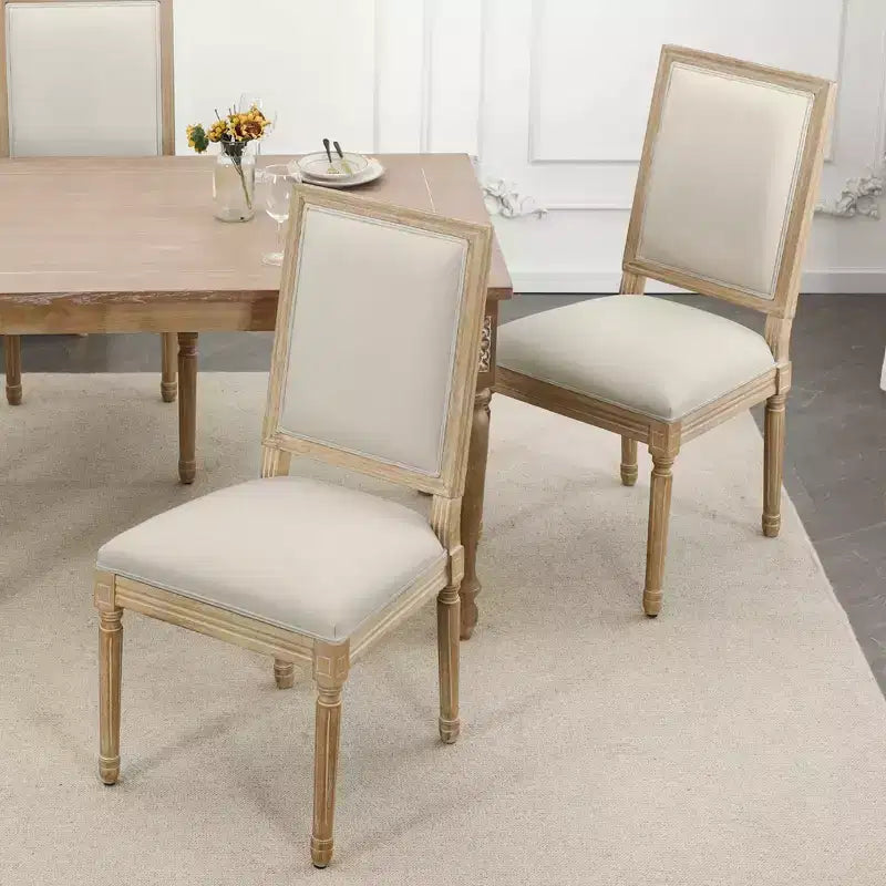 Chaises de salle à manger style campagne française, lot de 2, revêtement en lin avec dossier plein pour cuisine, restaurant, ferme
