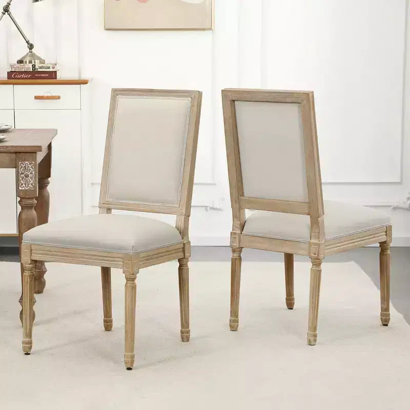 Chaises de salle à manger style campagne française, lot de 2, revêtement en lin avec dossier plein pour cuisine, restaurant, ferme
