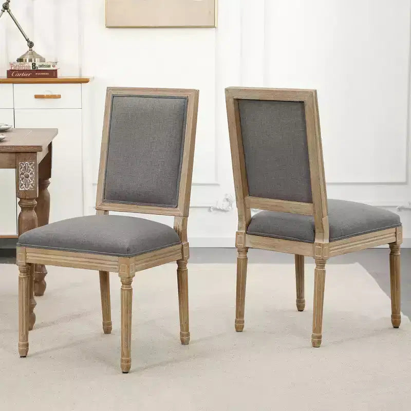 Chaises de salle à manger style campagne française, lot de 2, revêtement en lin avec dossier plein pour cuisine, restaurant, ferme
