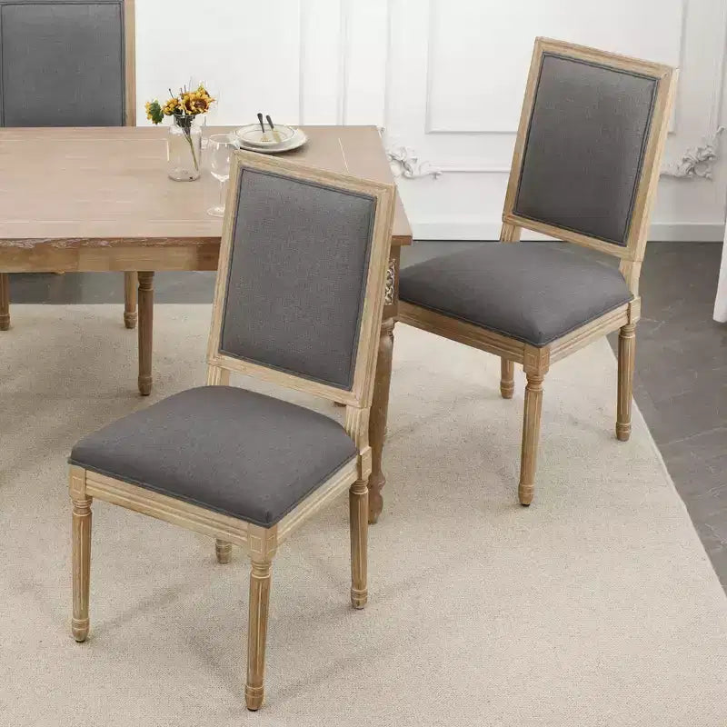 Chaises de salle à manger style campagne française, lot de 2, revêtement en lin avec dossier plein pour cuisine, restaurant, ferme