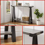 Console 2 niveaux avec rangement, Table d'entrée de style rustique 110 cm avec cadre en métal et MDF, Table basse étroite derrière le canapé pour le salon