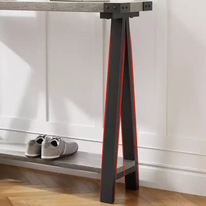 Console 2 niveaux avec rangement, Table d'entrée de style rustique 110 cm avec cadre en métal et MDF, Table basse étroite derrière le canapé pour le salon