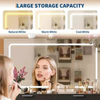 Coiffeuse de maquillage moderne 46 avec miroir, avec plateau en verre, miroir grossissant, support pour sèche-cheveux 10 tiroirs et tabouret pour chambre à coucher, vestiaire