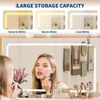 Coiffeuse de maquillage moderne 46 avec miroir, avec plateau en verre, miroir grossissant, support pour sèche-cheveux 10 tiroirs et tabouret pour chambre à coucher, vestiaire