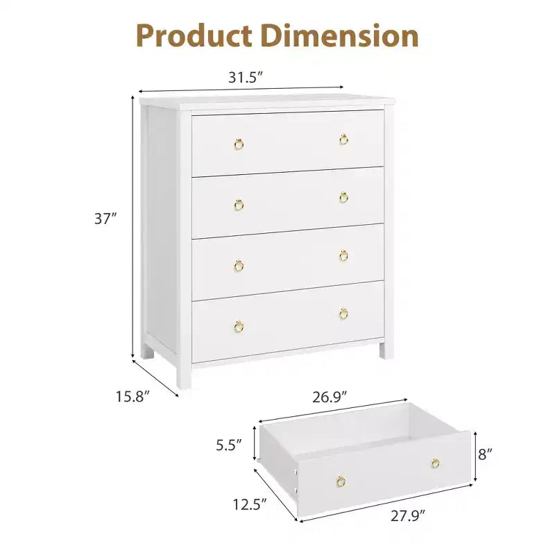 Commode de chambre à coucher, commode de rangement de 94 cm de haut pour placard avec 4 tiroirs, meuble de rangement pour vêtements pour chambre à coucher, salon