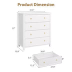Commode de chambre à coucher, commode de rangement de 94 cm de haut pour placard avec 4 tiroirs, meuble de rangement pour vêtements pour chambre à coucher, salon