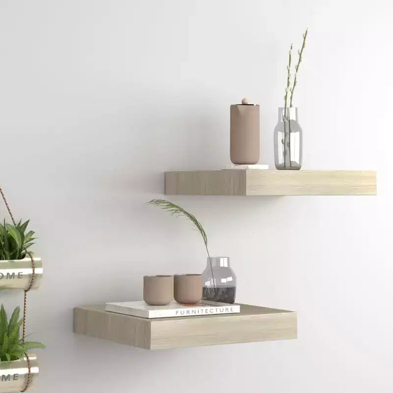 Wall Shelf Set of 2 Oak Honeycomb MDF, Metal 9.1 x 9.3 x 1.5 in