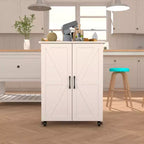 Okak Farmhouse Kitchen Island with 2 Cabinet Doors, Kitchen Cart with Ample Storage Space, Kitchen Island On Wheels for Kitchen, Dining Room, White