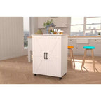 Îlot de cuisine de ferme avec 2 portes de placard, chariot de cuisine avec grand espace de rangement, îlot de cuisine sur roulettes pour la cuisine, la salle à manger, blanc