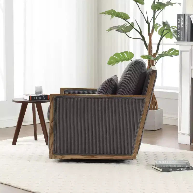 Fauteuil pivotant rond, Fauteuil de salon rembourré en velours côtelé, Chaise de lecture, Canapé simple pour chambre à coucher, appartement ou bureau
